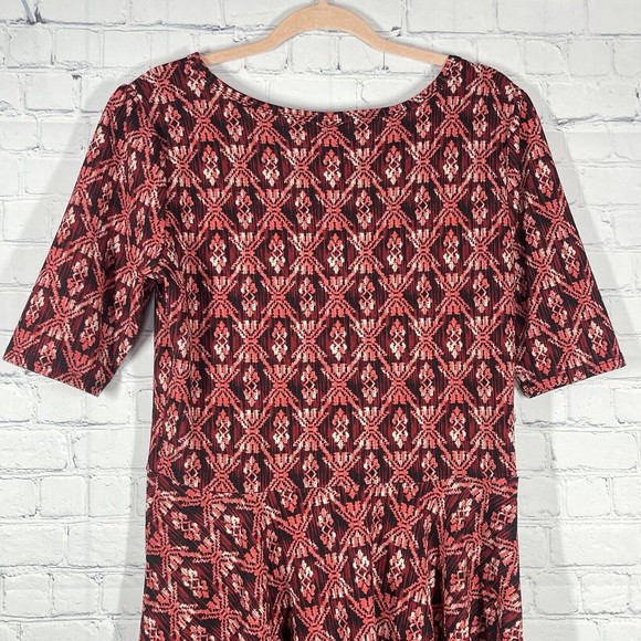 LuLaRoe Dress Dress XL Fit Flare Artsy Munroe Pink Red Skater Stretch - Picture 12 of 13